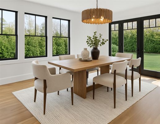 Chandelier, Dining room, Interior, Pendant Lights, Wood Texture Flooring