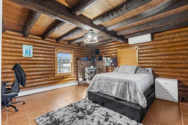 Bedroom, Fireplace, Interior, Wooden Beams, Wooden Ceilings, Wooden Walls