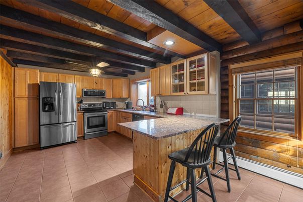 Interior, Kitchen, Recessed Lighting, Stainless Steel Appliances, Wooden Beams, Wooden Ceilings, Wooden Walls