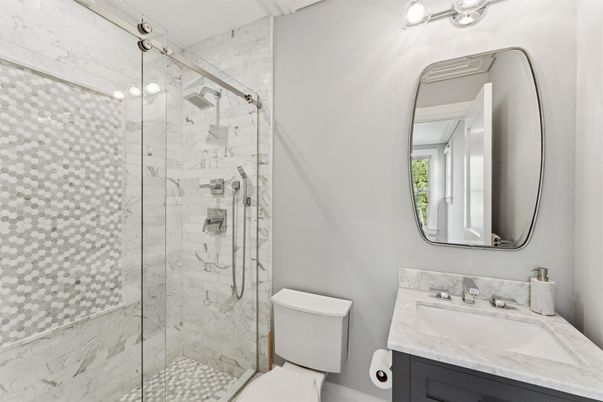 Bathroom, Glass Shower, Interior, Marble, Marble Walls