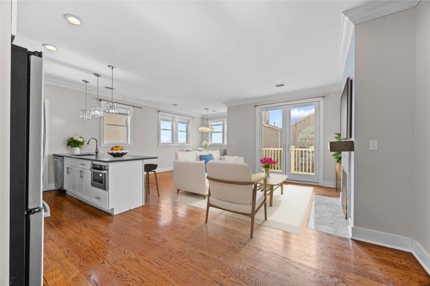 Dining room, Interior, Kitchen, Living room, Pendant Lights, Recessed Lighting, Wood Texture Flooring