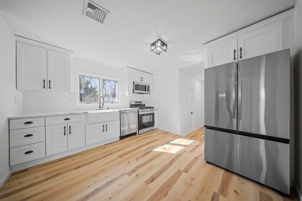 Interior, Kitchen, Stainless Steel Appliances, Wood Texture Flooring