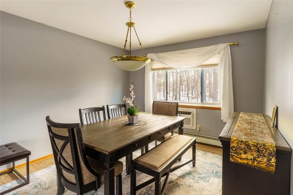 Dining room, Interior, Pendant Lights, Wood Texture Flooring