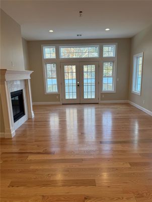 Empty room, Fireplace, Interior, Recessed Lighting, Wood Texture Flooring
