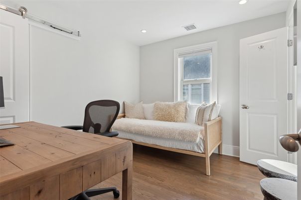 Home Office, Interior, Recessed Lighting, Wood Texture Flooring