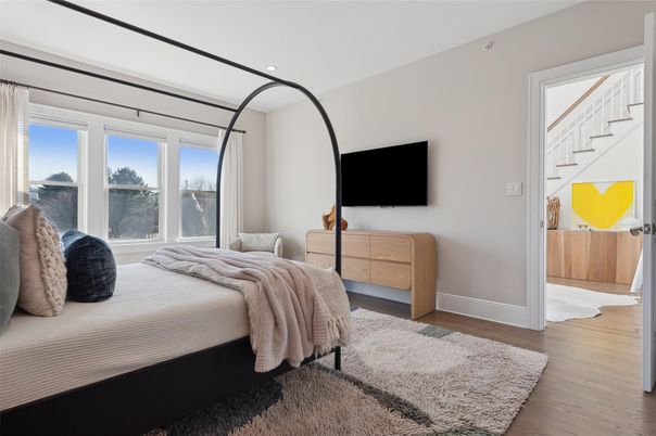 Bedroom, Interior, Recessed Lighting, Wood Texture Flooring