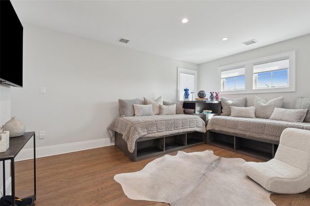 Bedroom, Interior, Recessed Lighting, Wood Texture Flooring