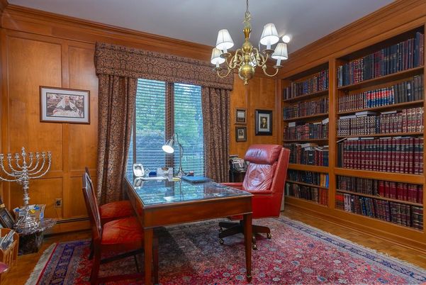 Chandelier, Home Office, Interior, Wood Texture Flooring, Wooden Walls