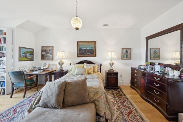 Bedroom, Home Office, Interior, Pendant Lights, Wood Texture Flooring