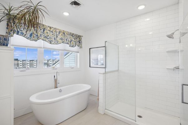 Bathroom, Free Standing Baths, Glass Shower, Interior, Recessed Lighting