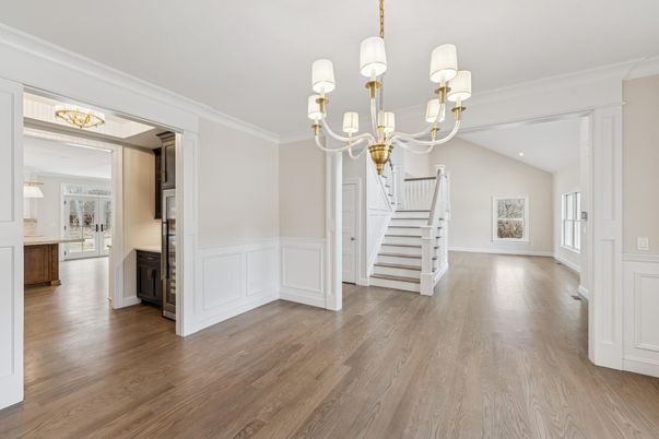 Chandelier, Interior, Recessed Lighting, Wood Texture Flooring