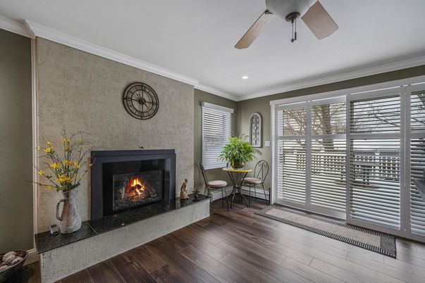 Fireplace, Interior, Recessed Lighting, Wood Texture Flooring