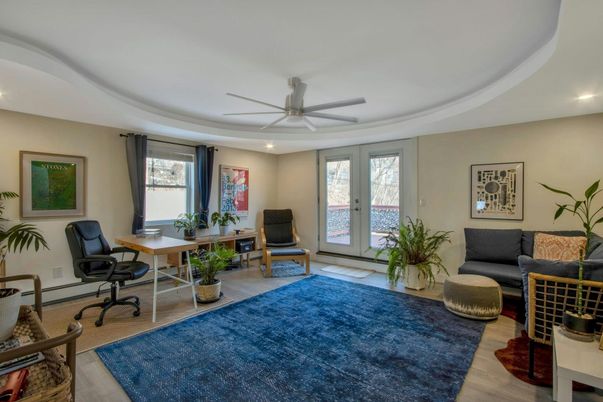 Home Office, Interior, Recessed Lighting, Wood Texture Flooring