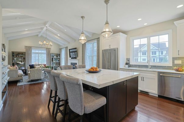 Interior, Kitchen, Living room, Pendant Lights, Recessed Lighting, Stainless Steel Appliances, Wood Texture Flooring