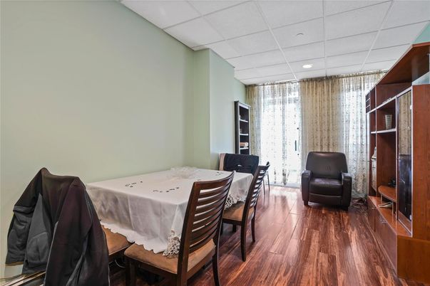 Dining room, Interior, Recessed Lighting, Wood Texture Flooring