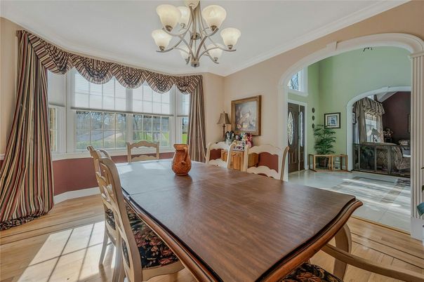 Chandelier, Dining room, Interior, Wood Texture Flooring