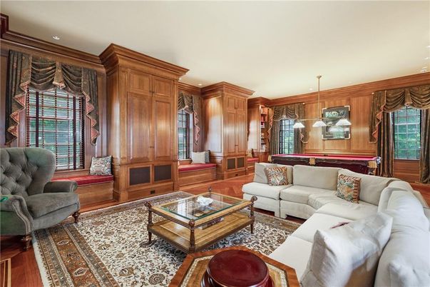 Billiard Table, Game Room, Interior, Living room, Pendant Lights, Recessed Lighting, Wood Texture Flooring, Wooden Walls