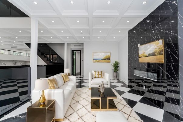Fireplace, Interior, Living room, Marble Walls, Recessed Lighting