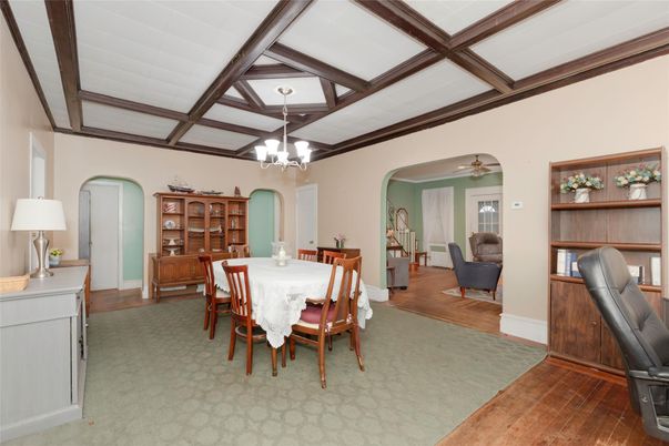 Chandelier, Dining room, Interior, Wooden Beams, Wood Texture Flooring