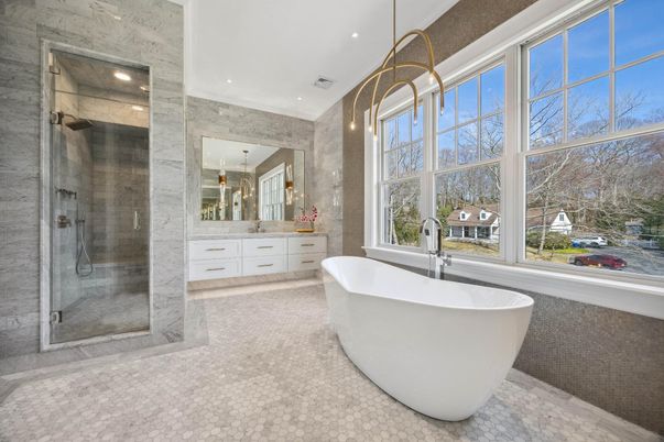 Bathroom, Dual Sink Vanities, Free Standing Baths, Glass Shower, Interior, Recessed Lighting