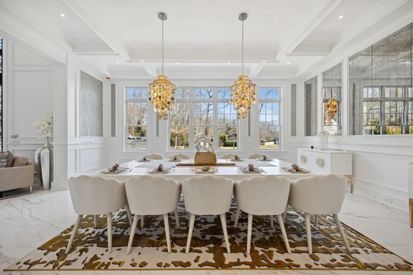 Dining room, Interior, Marble, Pendant Lights, Recessed Lighting