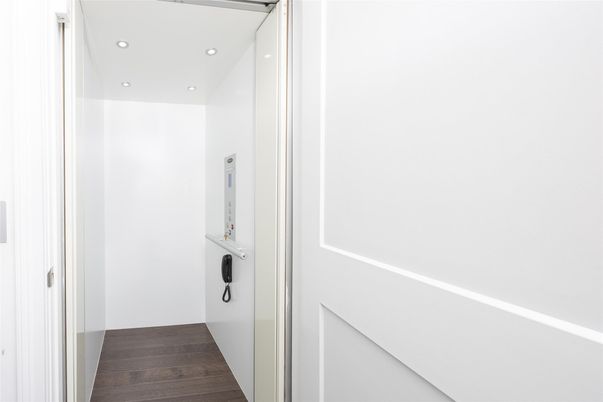Elevator, Interior, Recessed Lighting, Wood Texture Flooring