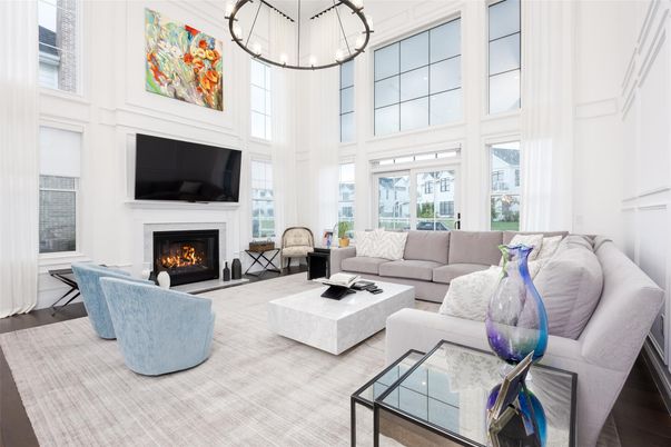Fireplace, Interior, Living room, Pendant Lights, Wood Texture Flooring