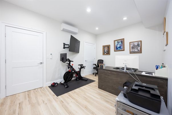 Fitness Equipment, Home Office, Interior, Recessed Lighting, Wood Texture Flooring