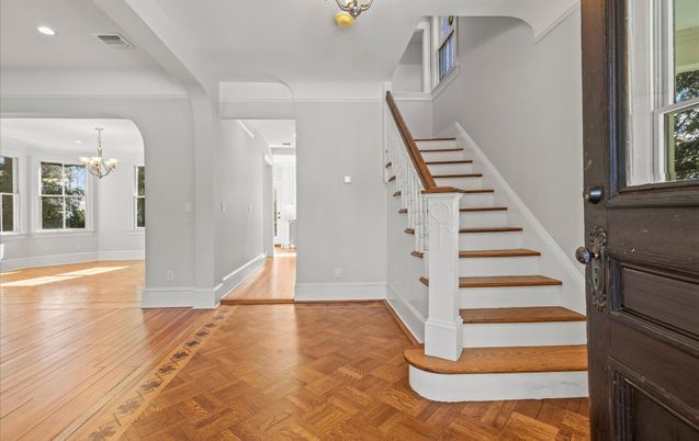 Chandelier, Interior, Recessed Lighting, Wood Texture Flooring
