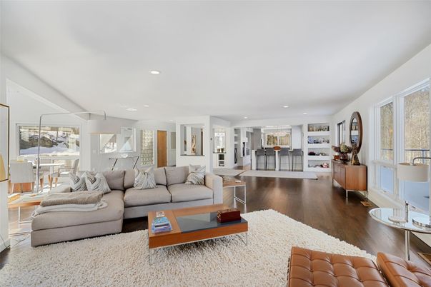 Interior, Kitchen, Living room, Pendant Lights, Recessed Lighting, Wood Texture Flooring