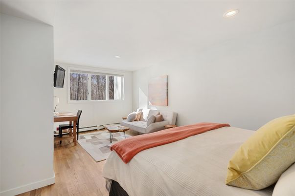 Bedroom, Home Office, Interior, Recessed Lighting, Wood Texture Flooring