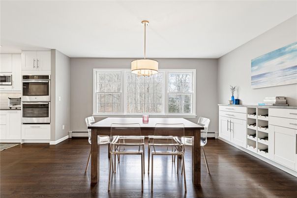 Dining room, Interior, Kitchen, Pendant Lights, Wood Texture Flooring