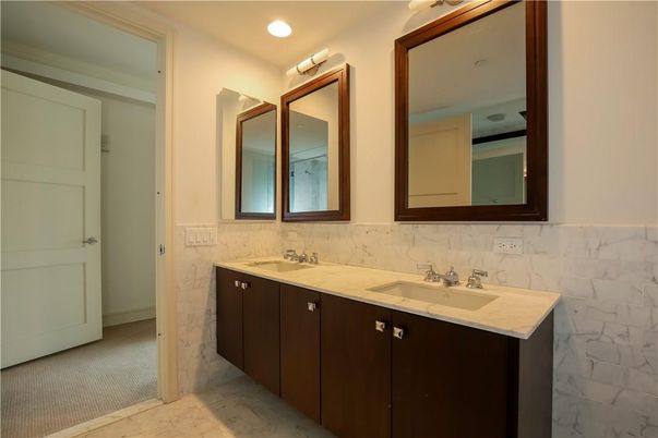 Bathroom, Dual Sink Vanities, Interior, Marble, Recessed Lighting