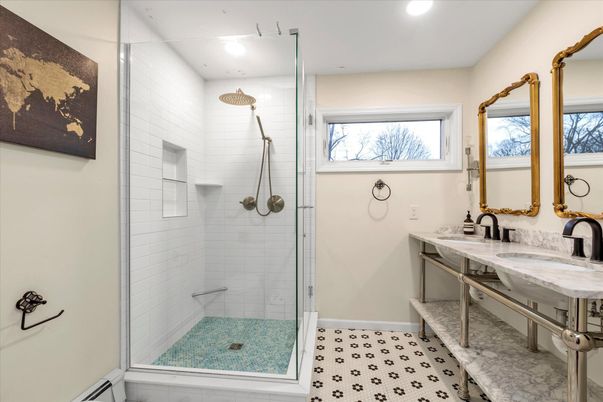Bathroom, Dual Sink Vanities, Glass Shower, Interior, Recessed Lighting