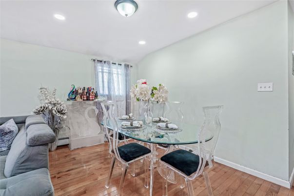Dining room, Interior, Recessed Lighting, Wood Texture Flooring