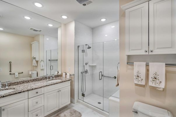 Bathroom, Glass Shower, Interior, Recessed Lighting