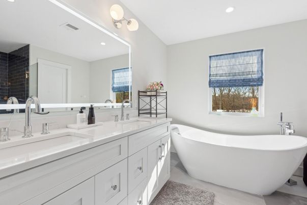 Bathroom, Dual Sink Vanities, Free Standing Baths, Interior, Recessed Lighting