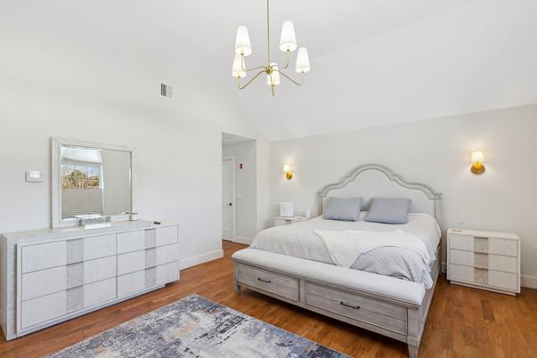 Bedroom, Chandelier, Interior, Wood Texture Flooring
