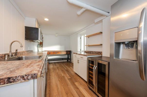 Interior, Kitchen, Recessed Lighting, Wood Texture Flooring