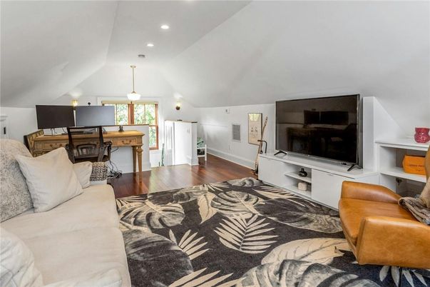 Home Office, Interior, Living room, Pendant Lights, Recessed Lighting, Wood Texture Flooring