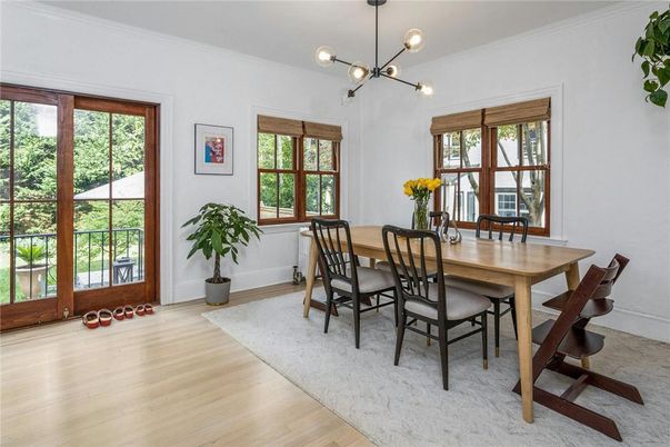 Dining room, Interior, Pendant Lights, Wood Texture Flooring