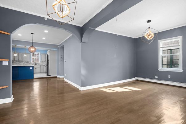 Interior, Kitchen, Pendant Lights, Recessed Lighting, Wood Texture Flooring