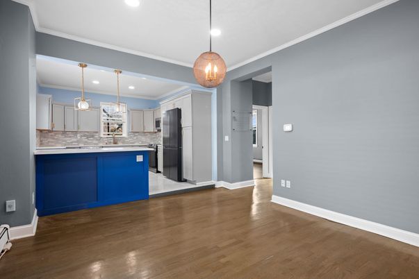 Interior, Kitchen, Pendant Lights, Recessed Lighting, Wood Texture Flooring