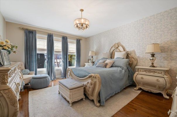 Bedroom, Chandelier, Interior, Wood Texture Flooring