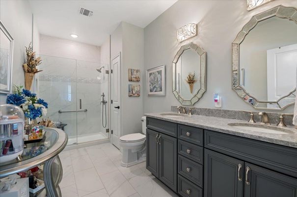 Bathroom, Dual Sink Vanities, Glass Shower, Interior, Recessed Lighting