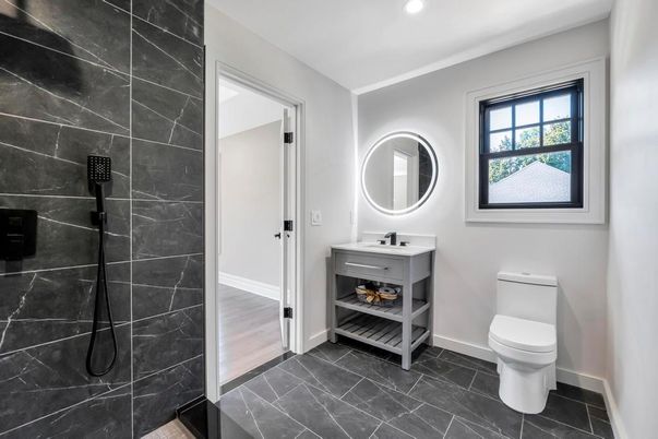 Bathroom, Interior, Recessed Lighting, Wood Texture Flooring