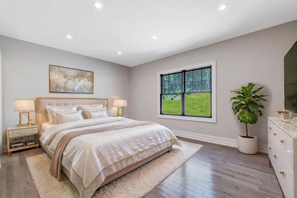 Bedroom, Interior, Recessed Lighting, Wood Texture Flooring