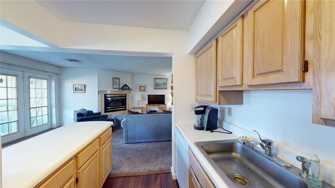 Fireplace, Interior, Kitchen, Living room, Wood Texture Flooring