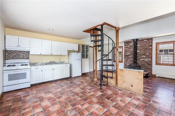 Interior, Kitchen, Recessed Lighting, Stone Walls