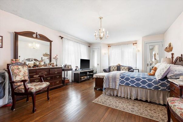 Bedroom, Chandelier, Interior, Wood Texture Flooring